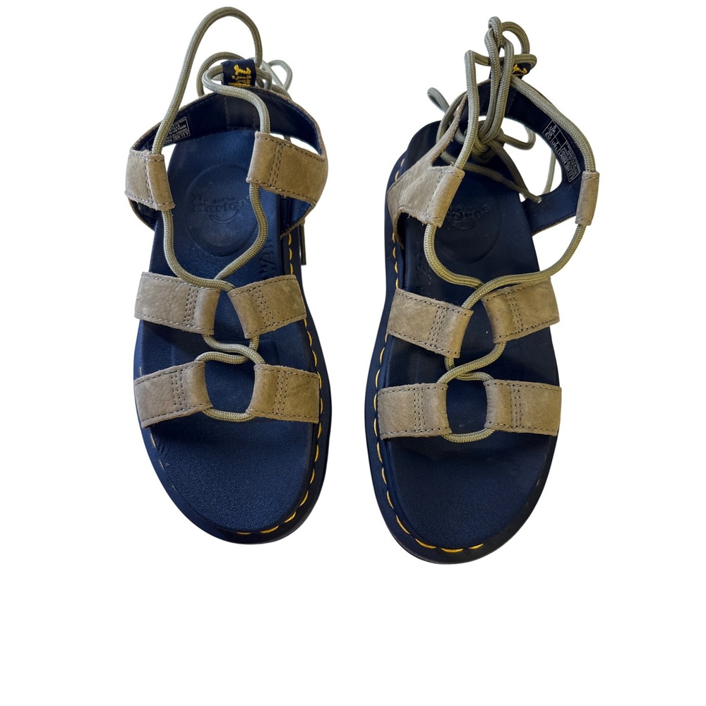 Dr. Martens Nartilla Khaki Olive Green Leather Lace Up Platform Sandals Size 7
